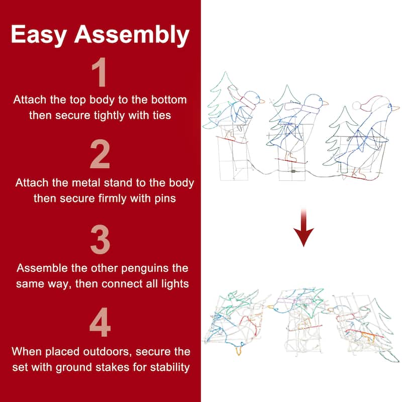 Puleo International Set of 3 Skiing Penguins with Tree Christmas Outdoor Decor - White
