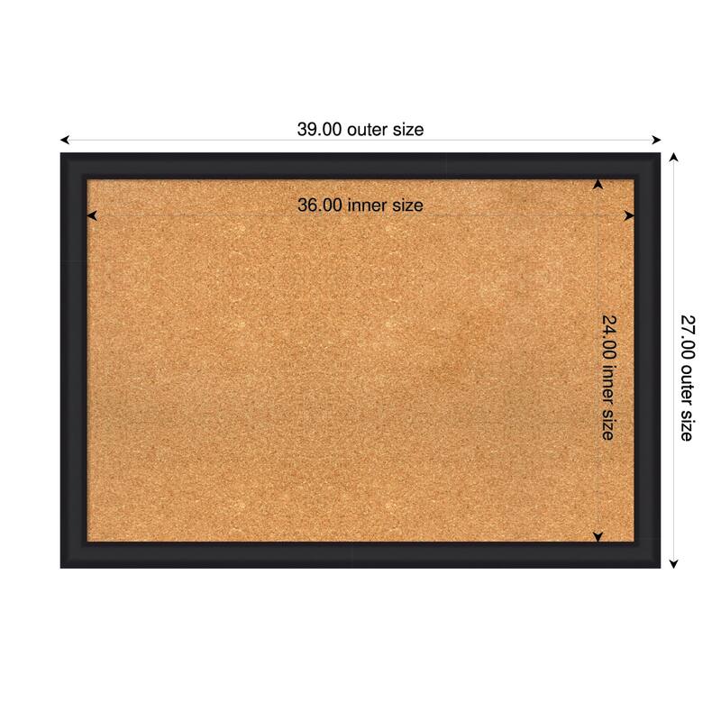 Oliver Black Narrow Wood Framed Cork Board - Bulletin Board, Organization Board, Pin Board - Natural - 39 x 27 in