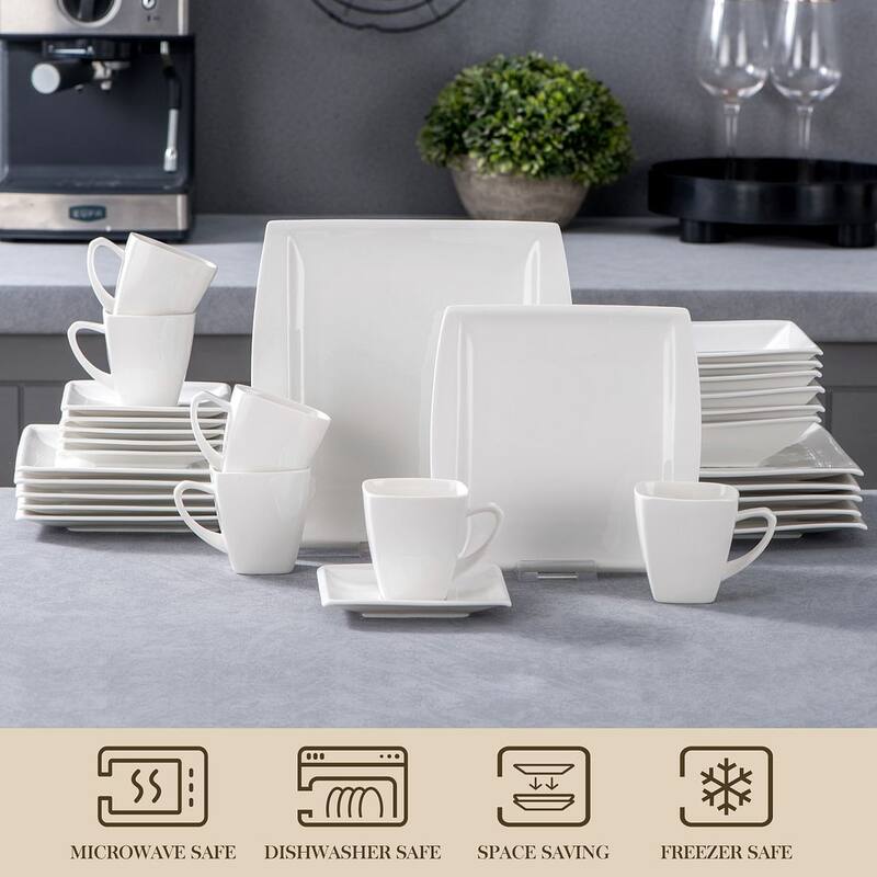 MALACASA Blance 30-Piece Square Dinnerware Set (Service for 6)