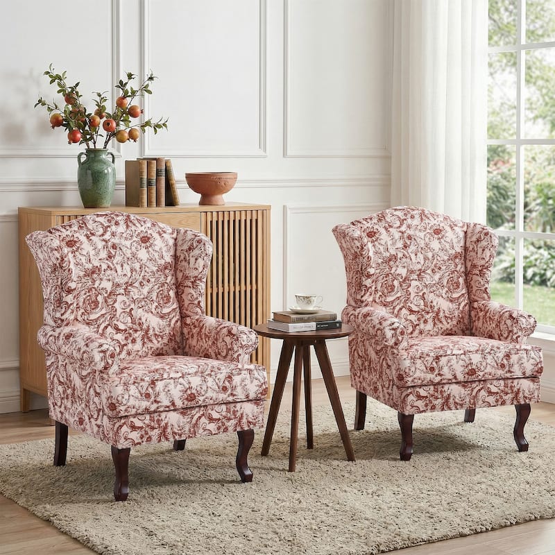 Elegant Living Room Wing Back Arm Chair Upholstered Accent Chair