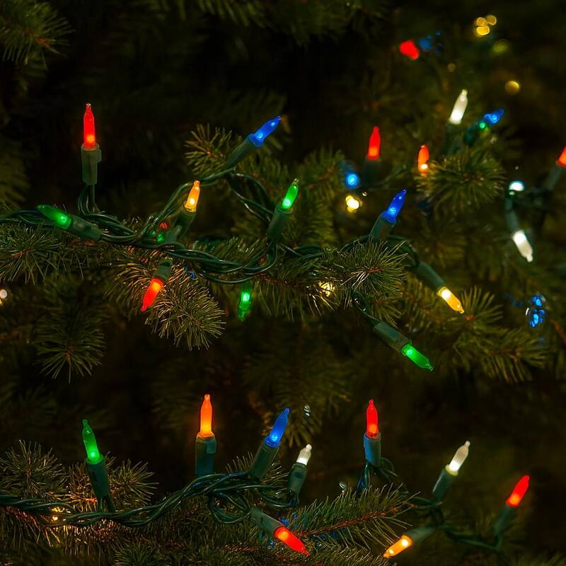 50 Light Traditional LED Christmas Mini Light Set, Patio Lights, Ceramic Bulbs, Green Wire, 25’