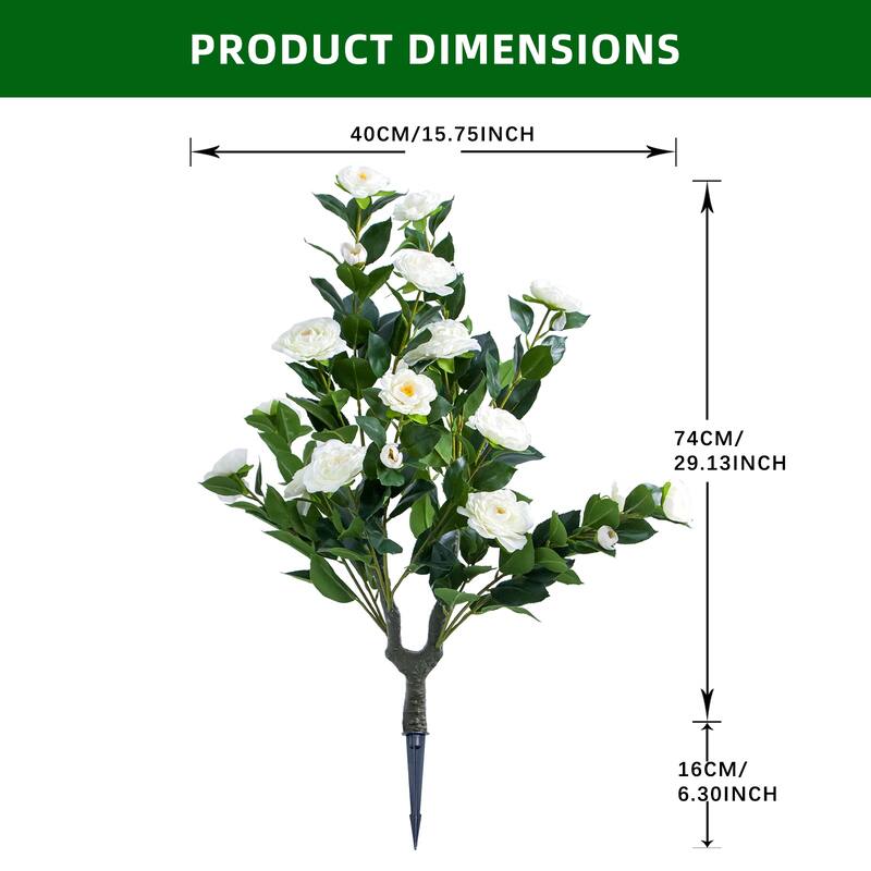 2 FT Artificial Topiary Flower Ball Trees with Ground Spike, Set of 2 Fake Rose Flowers Shrubs with Stake for Outdoor - 4 pack white flower style 2