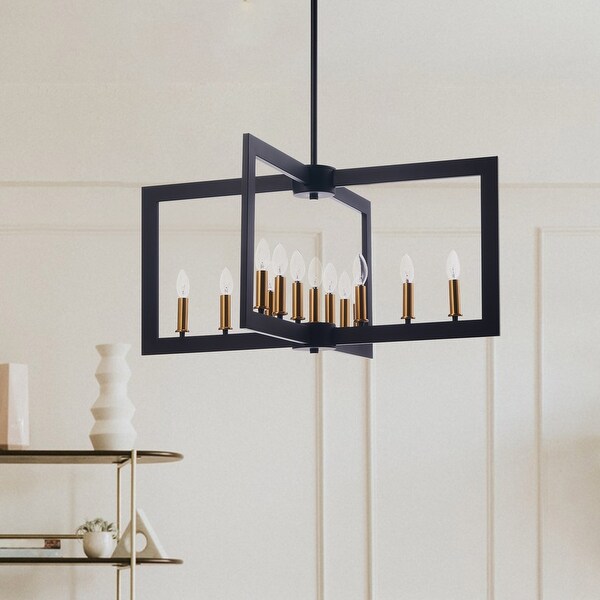 CO-Z 13-Light Candle Style Geometric Chandelier, Metal Open Frame - Black. Opens flyout.