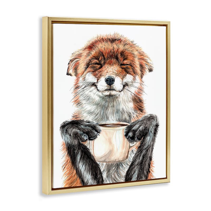 Stupell Happy with Coffee Framed Floater Canvas Wall Art Design by Holly Simental