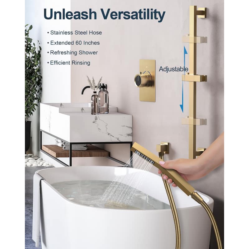 GRANDJOY 10" Rainfall Shower Head Wall Mounted Shower System and Handheld Spray with Slide Bar