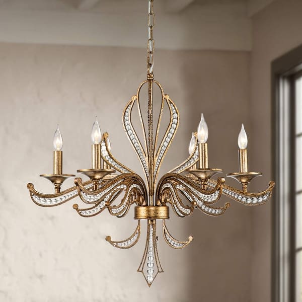 slide 2 of 7, Rennnsan 6-Light Modern Glam Sputnik Antique Candle Drum Crystal Chandelier Antique Silver