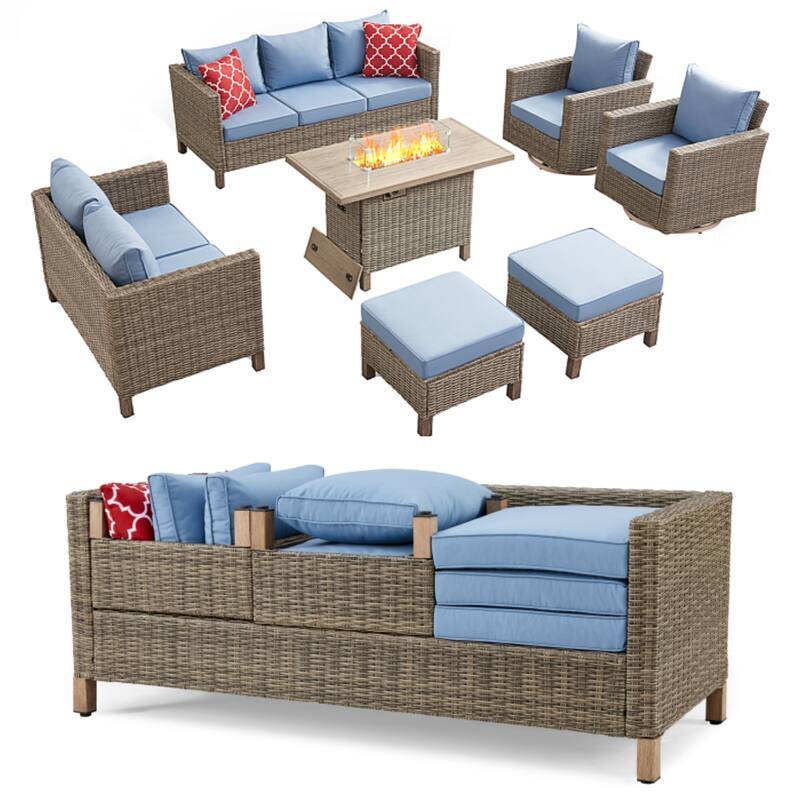 9 - Person Outdoor Wicker Patio Conversation Furniture Set With Swivel Chairs