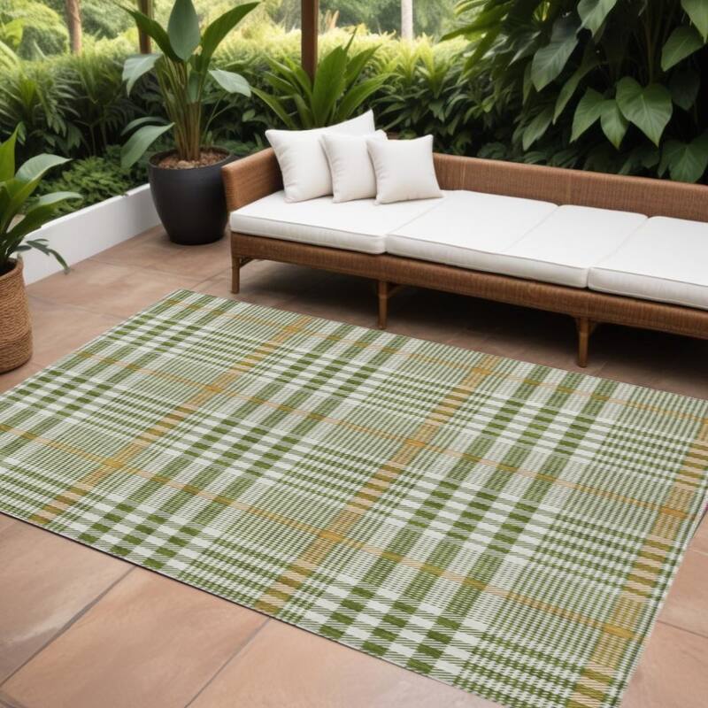HomeRoots Plaid Transitional Rectangle Outdoor Rug - 9' X 12'