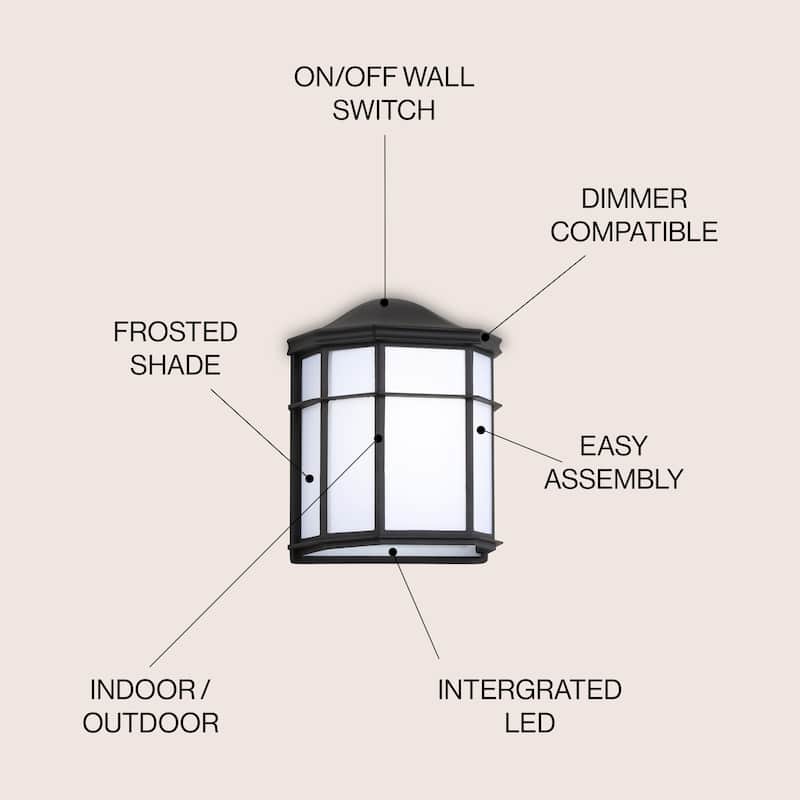 Henry 7.75" Outdoor Metal Integrated Sconce, Black/White by JONATHAN Y