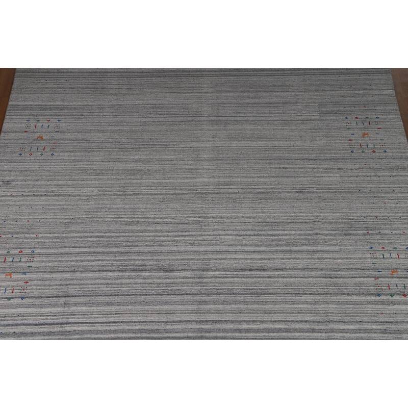 Hand Knotted Oriental 100% Wool Carpet Tribal Stripe Greys & Charcoal Gabbeh Area Rug - 9' 10'' X 8' 1''