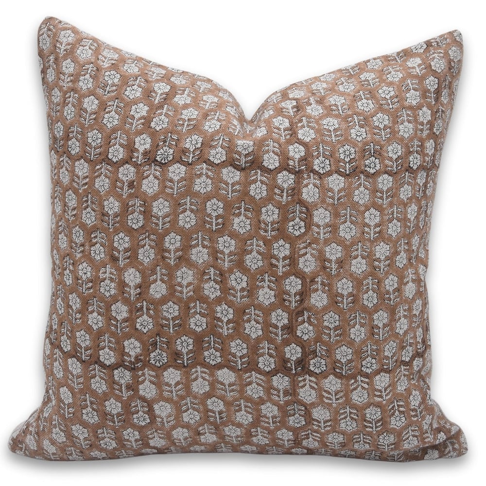 Fabdivine Handmade Floral Block Print Linen Pillow Cover Rustic Accent,Tulsi Buti