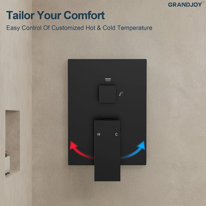 GRANDJOY 2-Function Tub and Shower Faucet Set with Single Handle Valve, Wall-Mount Design
