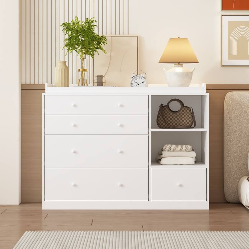 47” White Dresser Bedroom Storage Cabinet for Clothes, Toys & Accessories, Modern Chest of Drawers for Nursery or Closet