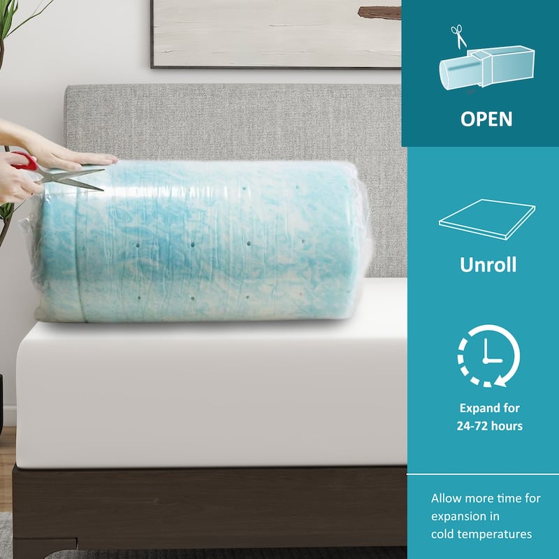 2 Inch Gel Infused Memory Foam Mattress Topper - Corrugated blue
