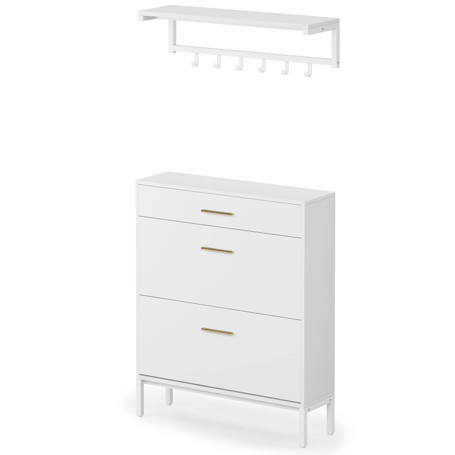 https://ak1.ostkcdn.com/images/products/is/images/direct/541d7e29a06b8a8bd6118d097c975612031f88c5/Modern-Flip-Drawer-Shoe-Cabinet-%26-Wall-Mounted-Coat-Rack-Set%2C-16-Pair-White-3-Drawers-Narrow-Shoe-Rack-Storage-Organizer.jpg
