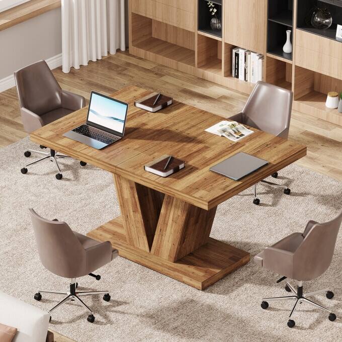 47-Inch Wooden Executive Desk with Heavy Duty Pedestal, Farmhouse Office Computer Desk for Home Office