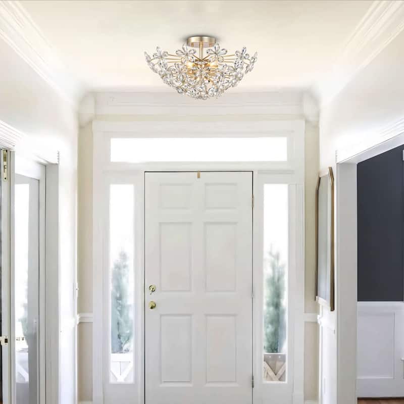 Rosa 6-Light Daisy Flower Crystal Large Size Flush Mount - Brushed Silver-ish Champagne