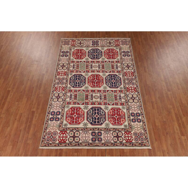 Geometric Kazak Oriental Area Rug Handmade Dining Room Wool Carpet - 6'6" x 10'0"