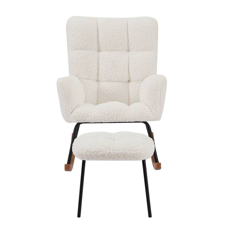 Modern High Backrest Rocking Armchair with Ottoman