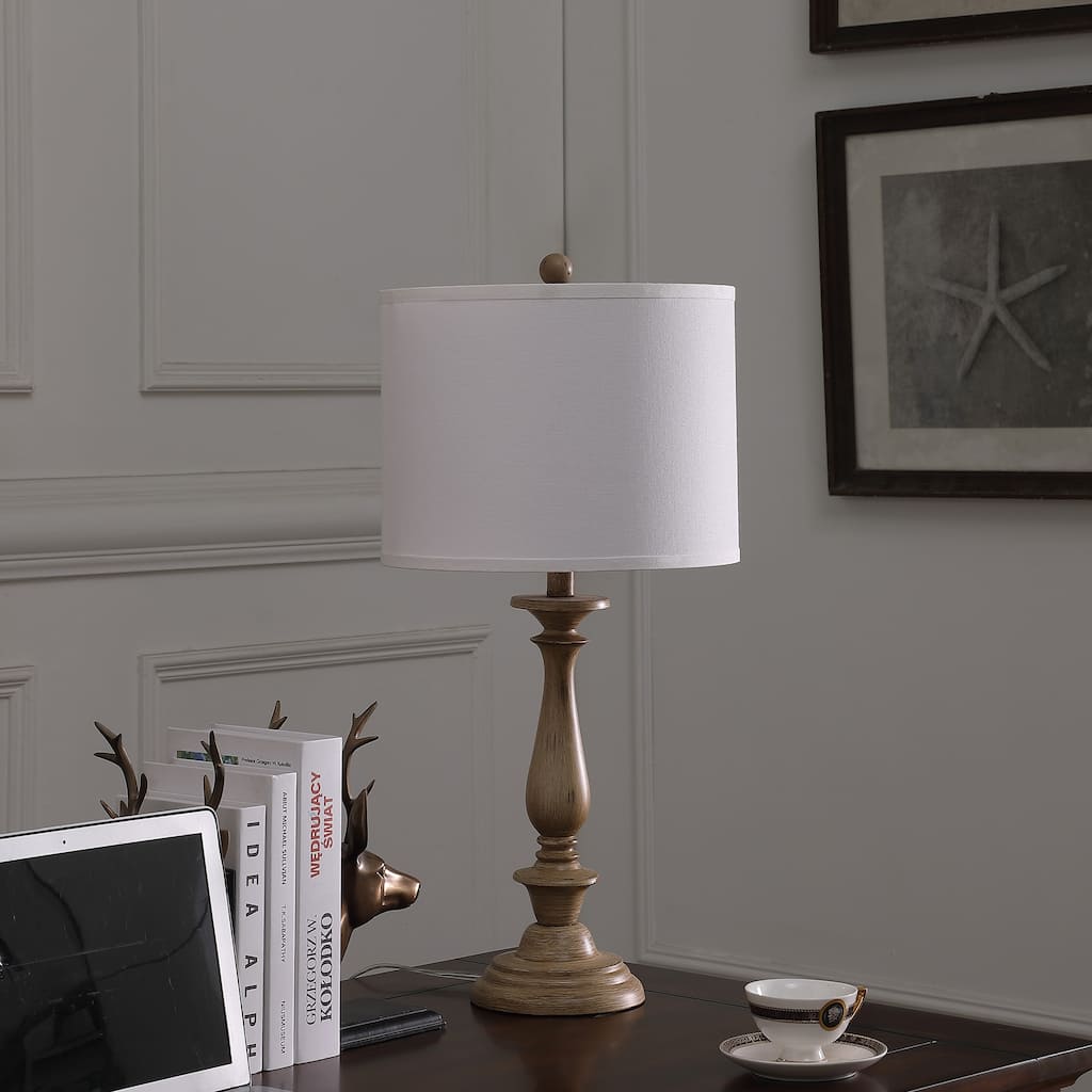 27.5 In. Farmhouse Wood Effect Polyresin Table Lamp