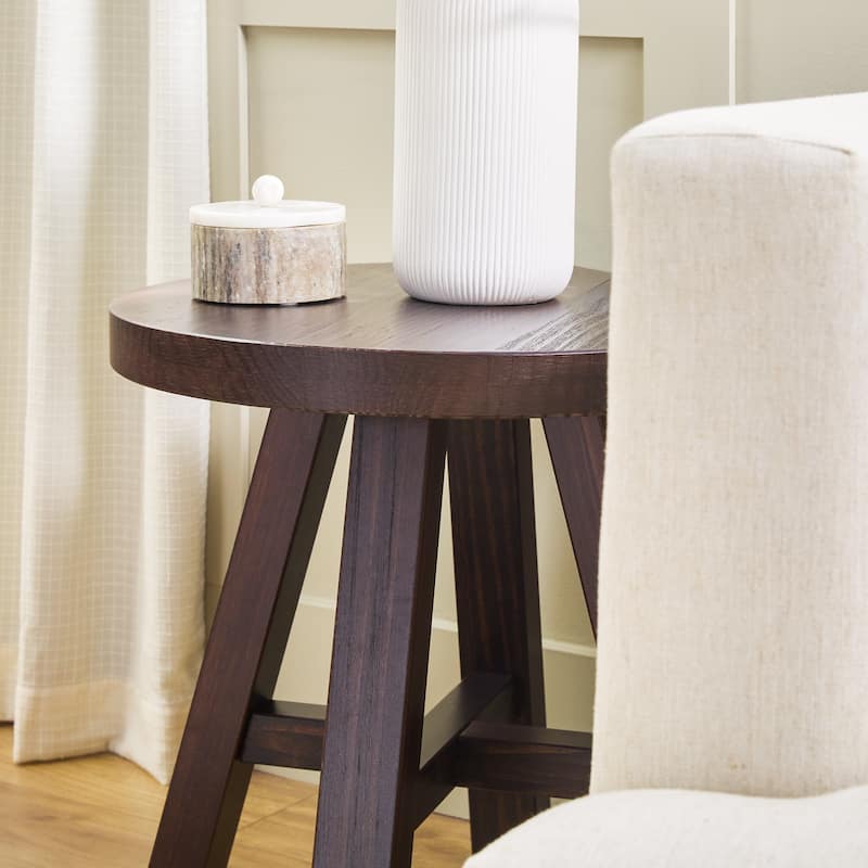 Walker Edison Modern Farmhouse Circle Solid Wood Side Table