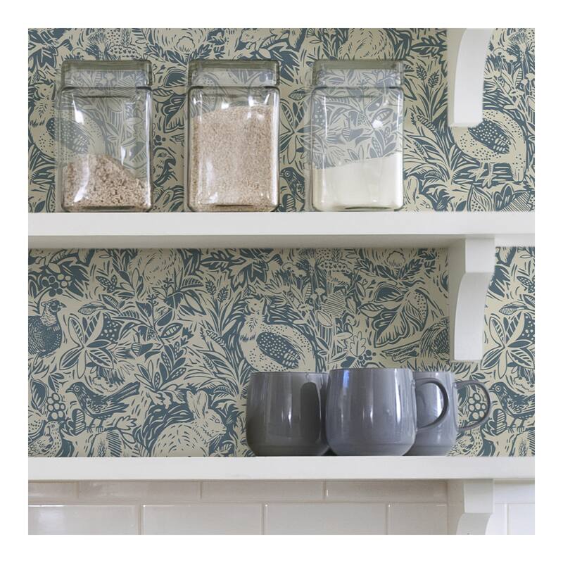 NuWallpaper Blue Terrene Illustrative Woodland Pattern Peel-and-Stick Wallpaper - 216in x 20.5in x 0.025in