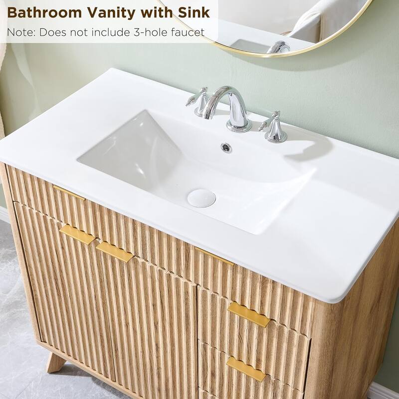36" Fluted Bathroom Vanity with Sink Combo，Modern Bathroom Cabinet