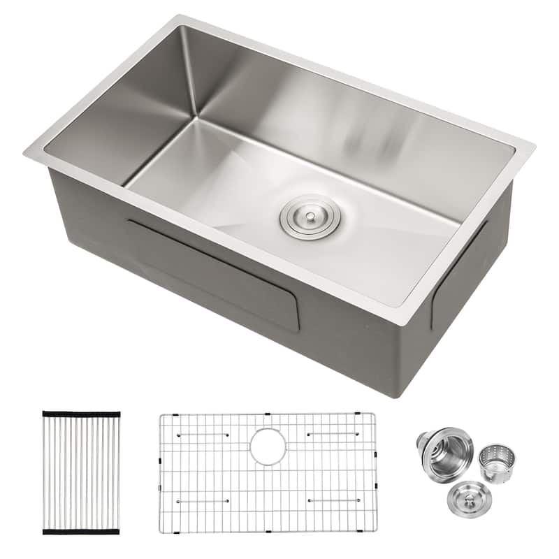 33 Inch 16 Gauge Undermount Stainless Steel Single Bowl Kitchen Sink