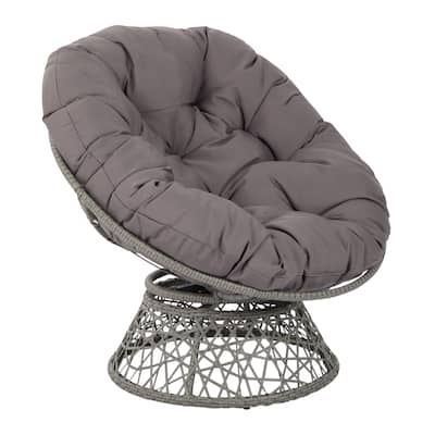 OS Home and Office Furniture Model Papasan Chair with Grey cushion and Dark Grey Wicker Wrapped Frame