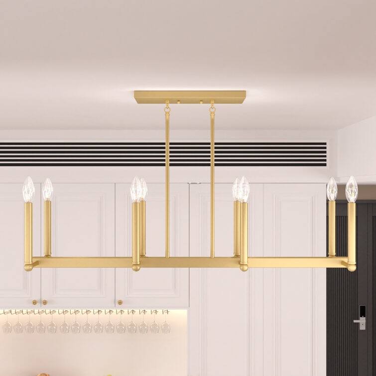 Acroma 8-lights 43.3In Dimmable Modern Gold Linear Chandelier for Dining Room - 8-light