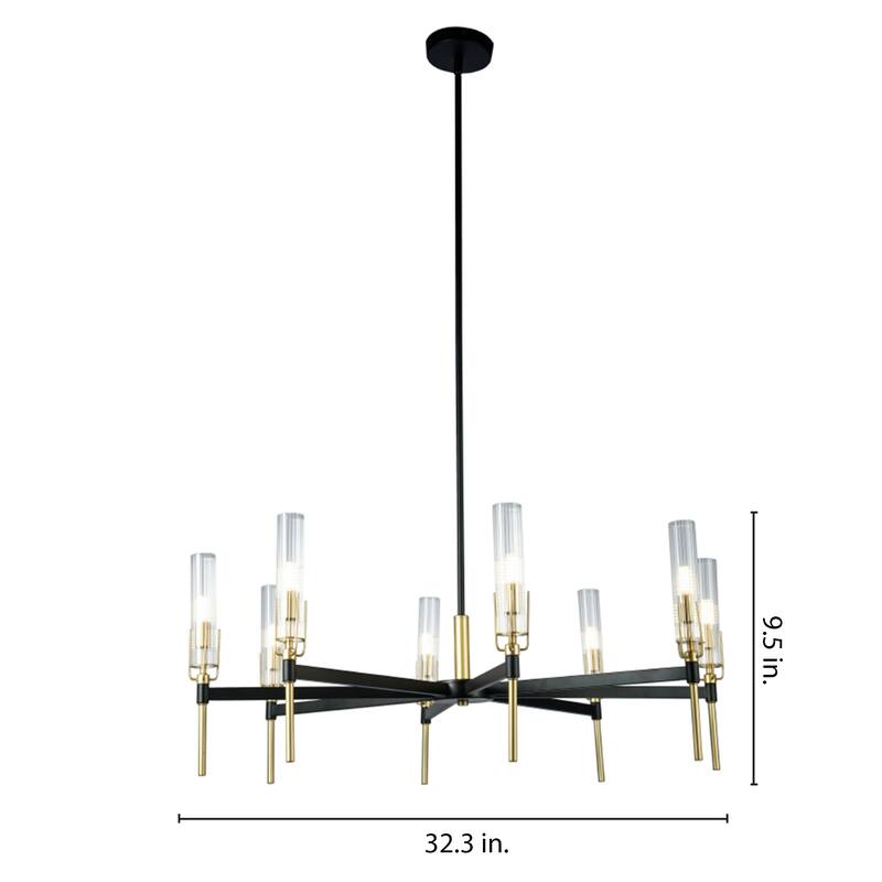 Hirsha Black and Gold 8-Light Torch Modern 33-Inch Chandelier with Glass Shade - Black-Gold