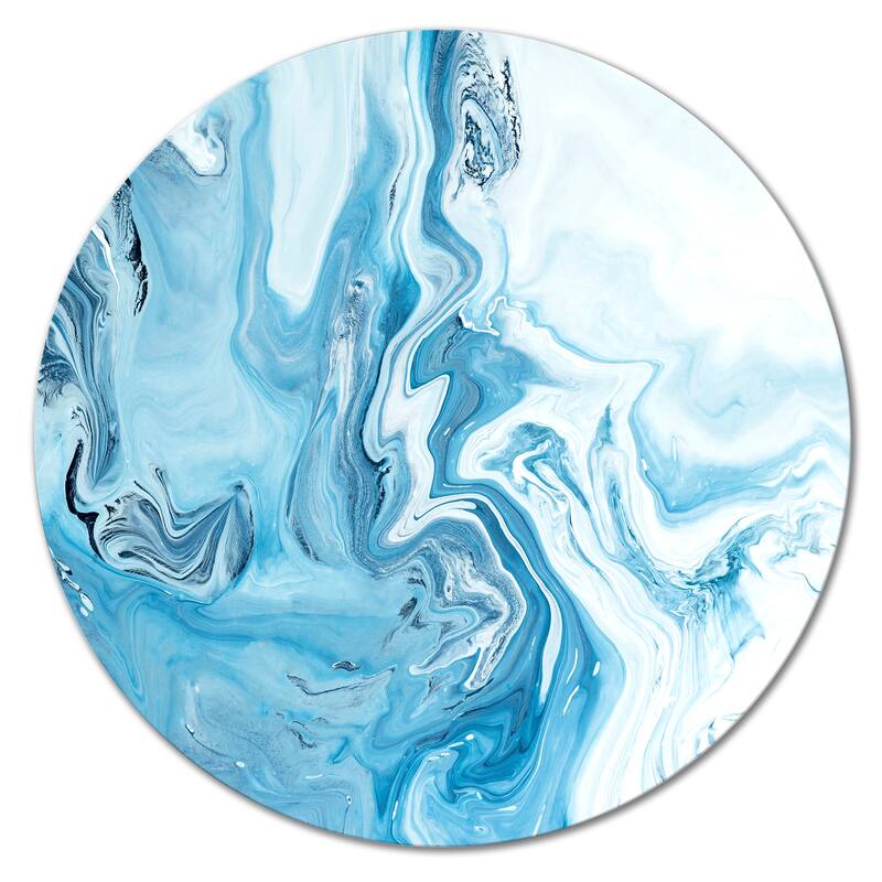 Designart 'White And Blue Marble Waves' Modern Metal Circle Wall Art - 11x11 - Disc of 11 Inch