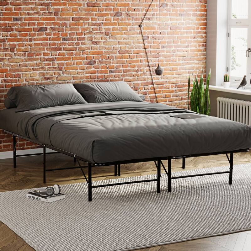 Queen Size Metal Platform Bed Frame with Storage, Black