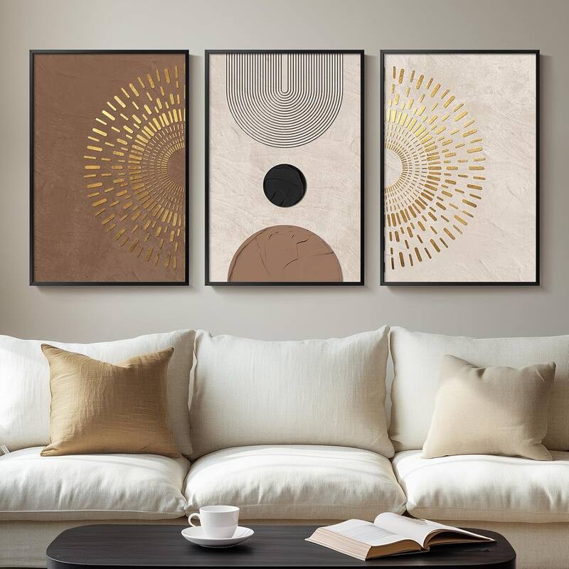 Large Minimalist Brown Beige Gold Geometric Pictures - 16 x 24