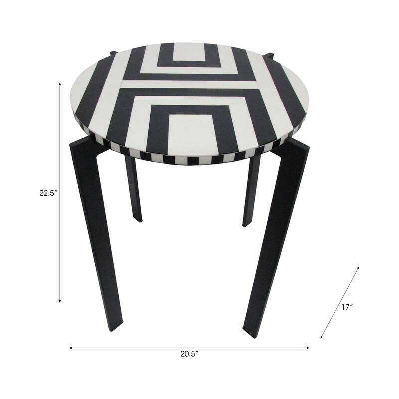 Wood Side Table Round Geometric Top Sleek Base - 23" Black/White - 20.5" x 17" x 22.5"