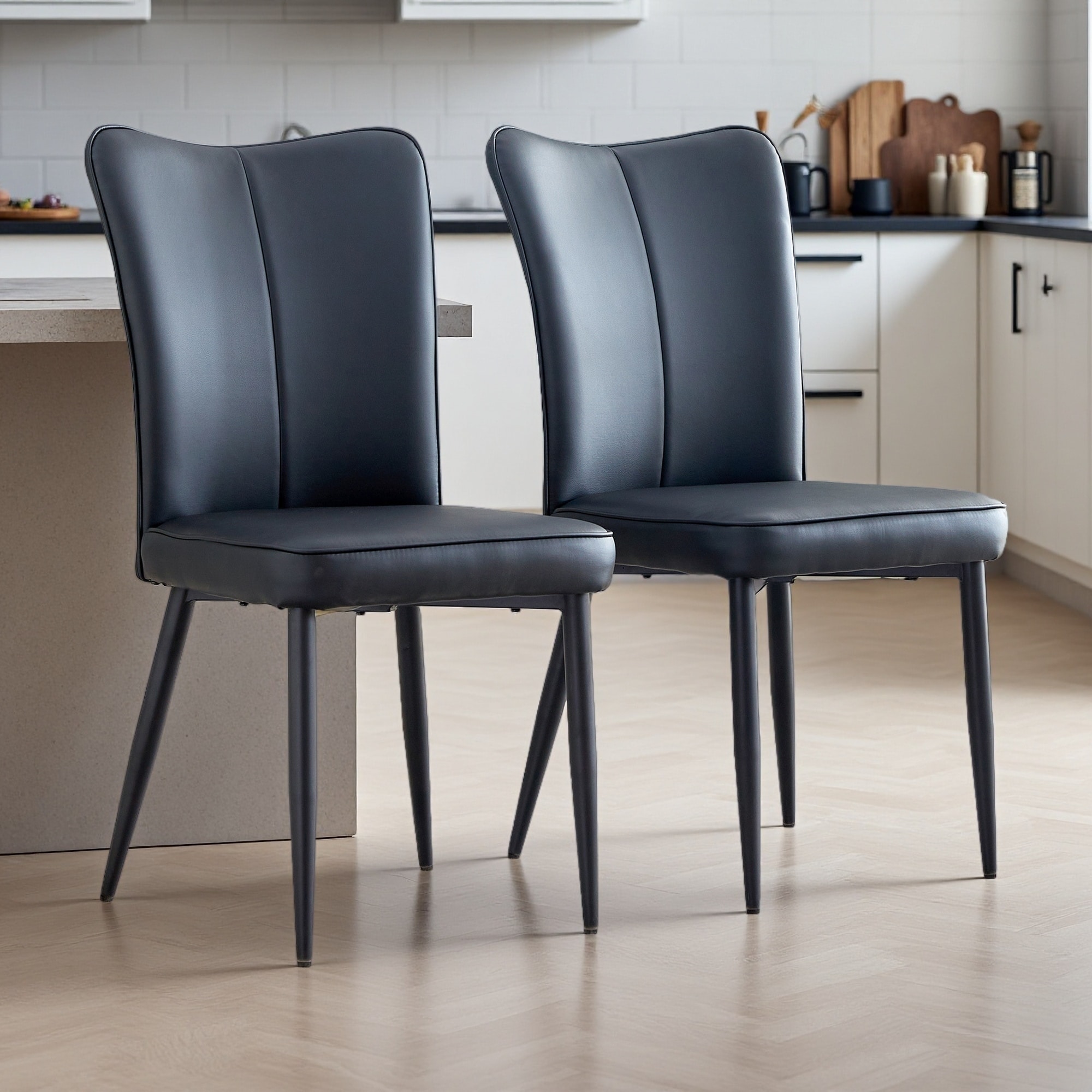 35"H Set of 2 PU Leather Dining Chairs with High-Elastic Sponge Cushion and Metal Legs -Minimalist Style Upholstered Chairs