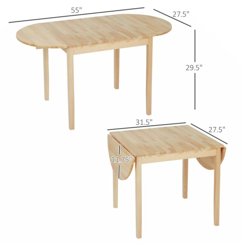 55" Solid Wood Kitchen Table, Drop Leaf Tables for Small Spaces, Folding Dining Table, Natural