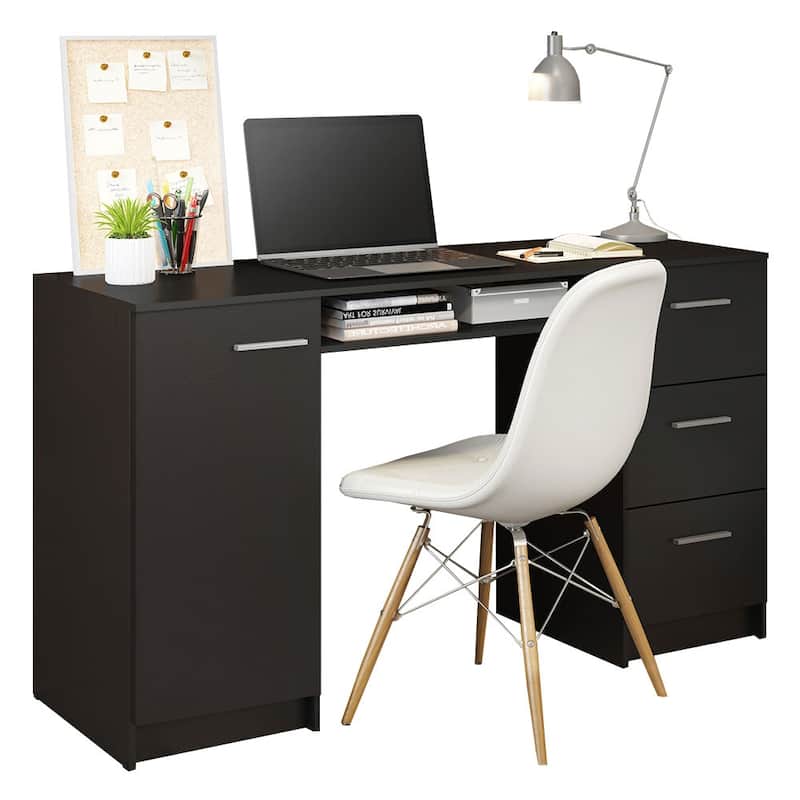Madesa Home Office 53 inch Computer Writing Desk with 3 Drawers, 1 Door and 1 Storage Shelf, Wood, 30" H x 18" D x 53" W