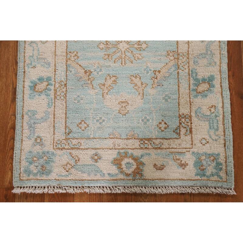Hand Knotted Oriental 100% Wool Carpet Transitional Geometric Navy Blue & Blues Oushak Area Rug - 2' 9'' X 2' 0''