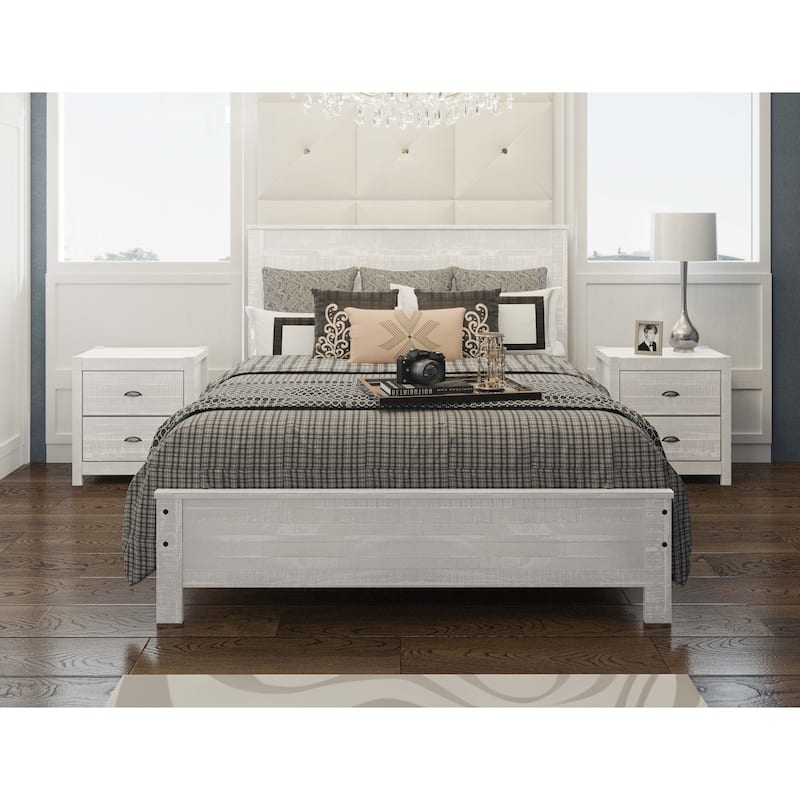 Twin Size Solid Wood Panel Bed with Headboard and Under-Bed Storage - White