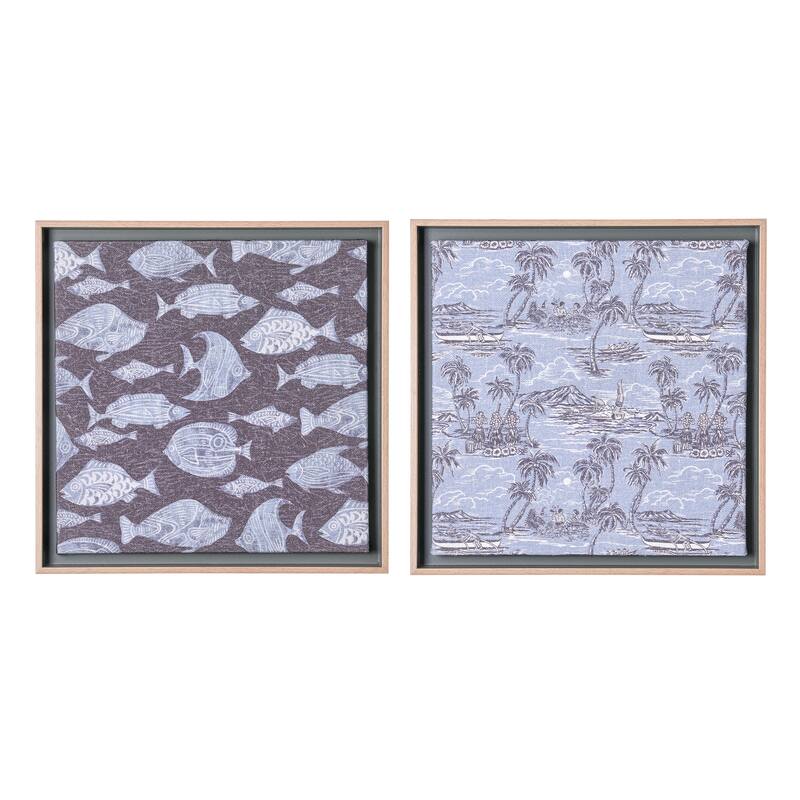 Kona Coast by Reyn Spooner Framed Floated Tropical Blue Fish Floated Printed Linen Wall Art Set of 2