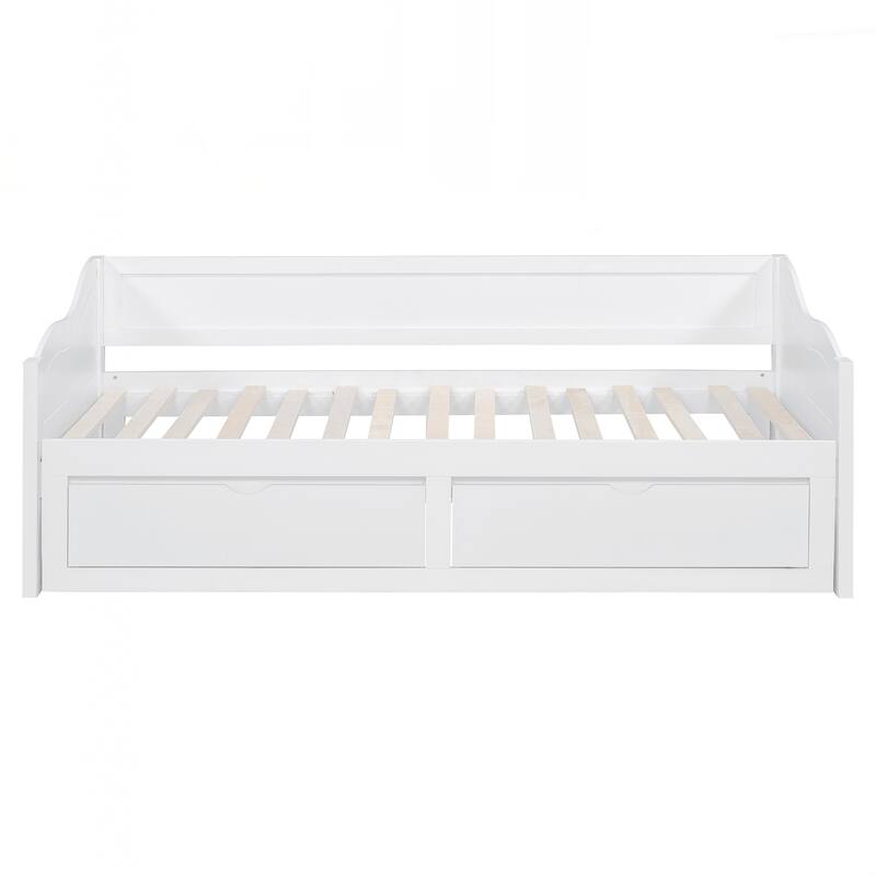Wooden Daybed with Trundle Bed and Two Storage Drawers