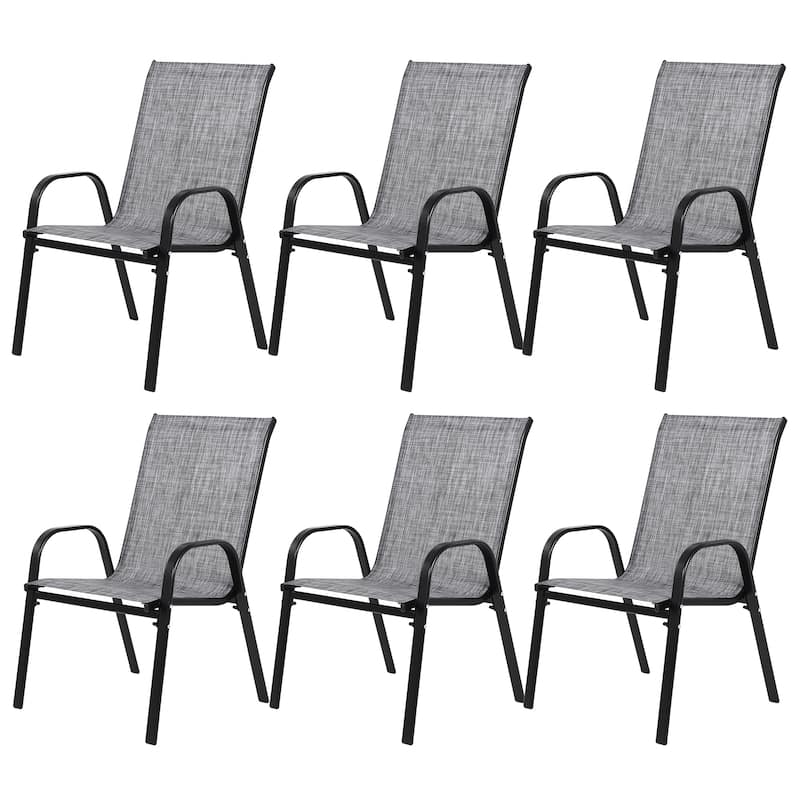 6 Piece Patio Chairs, Outdoor Camping Chairs with Breathable Textilene Fabric, Set of 2 Garden Chairs with Armrest High Backrest - Grey