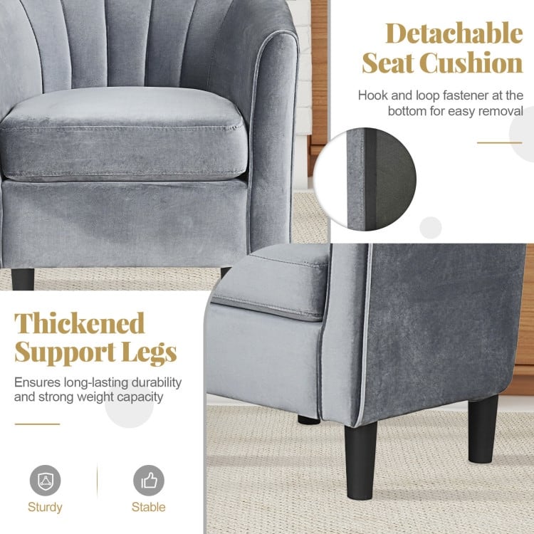Modern Velvet Barrel Armrest Lounge Chair with Ottoman and Washable Cushion for Bedroom or Living Room