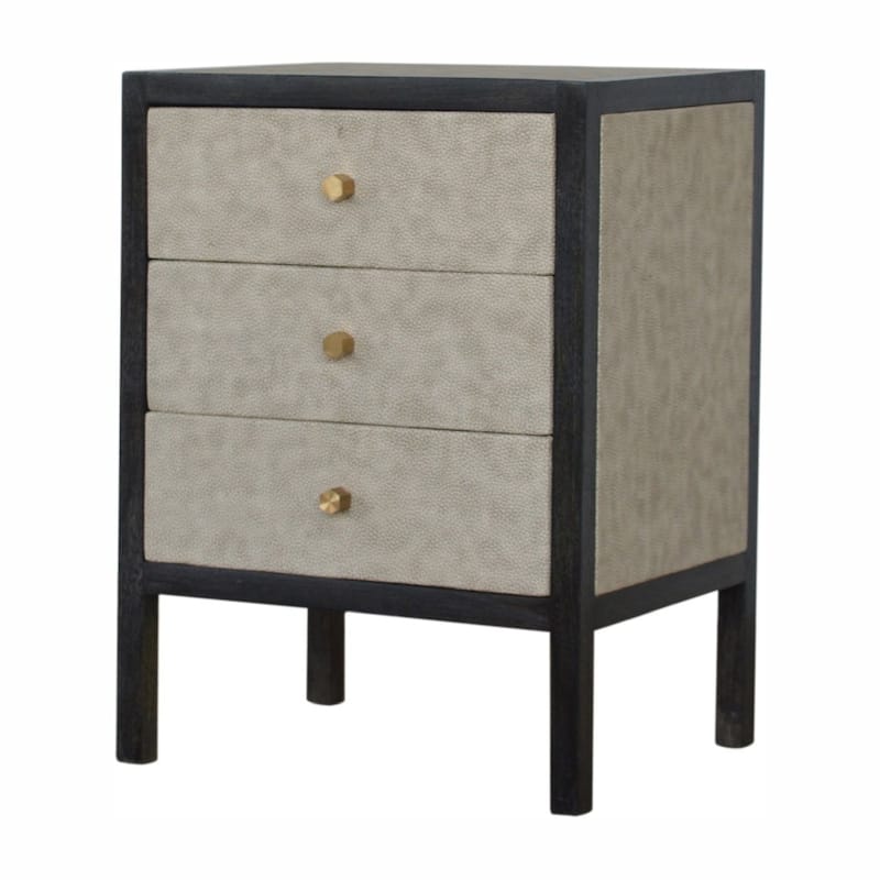 HomeRoots 24" Gray And Black Solid Wood And Faux Shagreen Three Drawer Nightstand