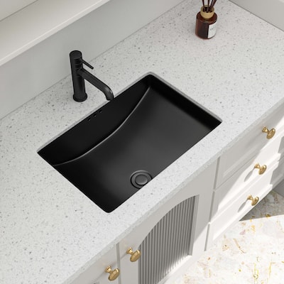 Lordear 21" Bathroom Ceramic Undermount Glossy Rectangle Vanity Basin Black Vessel Sink - 14.75 in.W x 21 in.L x 8.5 in.H
