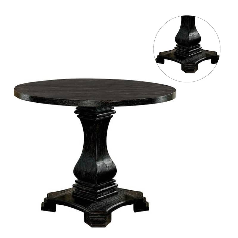 Antique Black Finish Wood Round Pedestal Dining Table