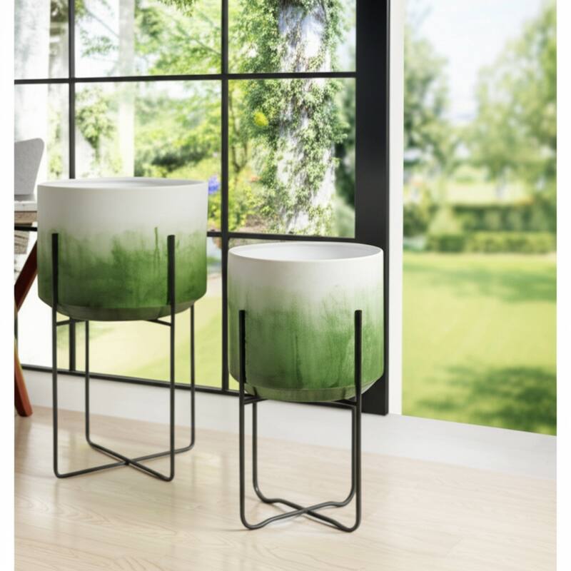 Metal Planters Sleek Modern Stands Decorative Accent Design (Set of 2)