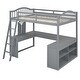 preview thumbnail 9 of 16, Gray Full Size Loft Bed with U-shaped Desk,Solid Wood Bed with Tri-fold Mirror and Shelves