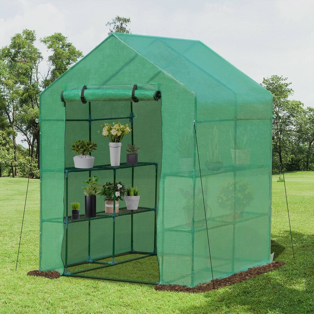 Outsunny 2-Tier Shelf Greenhouse for Outdoor Garden Plant & Plant Use with PE Cover & Steel Frame